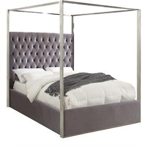 Maklaine Contemporary Deep Detailed Tufted Velvet King Bed in Gray