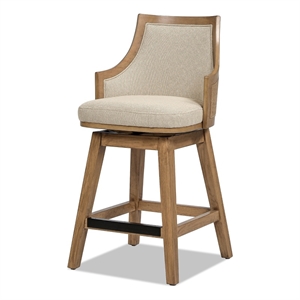 Maklaine Cane Rattan Swivel Counter Stool with Recessed Arms Taupe Beige