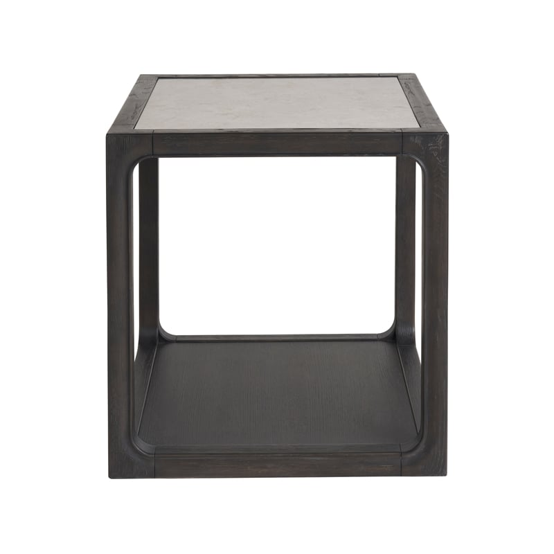 Maklaine Set of 2 Oak Wood End Table with Inset Stone Top in Black