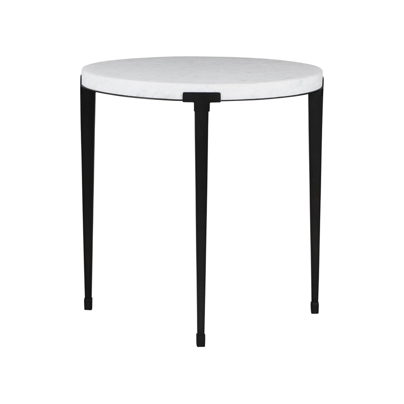 Maklaine Set of 2 End Table in White Stone Top and Black Metal Legs