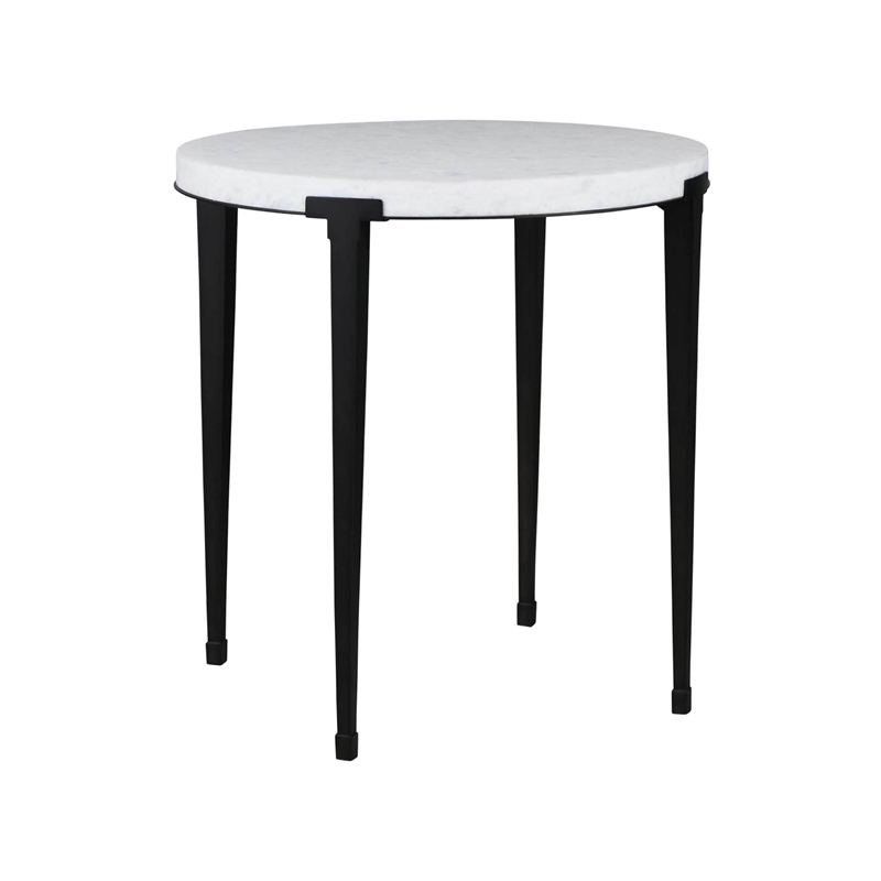 Maklaine Set of 2 End Table in White Stone Top and Black Metal Legs
