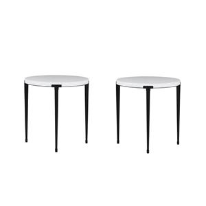 Maklaine Set of 2 End Table in White Stone Top and Black Metal Legs
