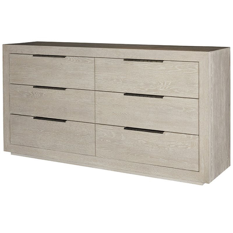 Maklaine Set of 2 1 Drawer Nightstand & 6 Drawers Double Dresser in Quartz