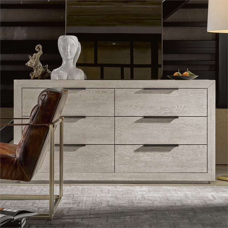 Maklaine Set of 2 1 Drawer Nightstand & 6 Drawers Double Dresser in Quartz