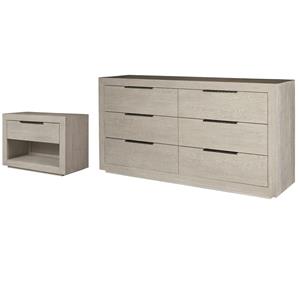 Maklaine Set of 2 1 Drawer Nightstand & 6 Drawers Double Dresser in Quartz