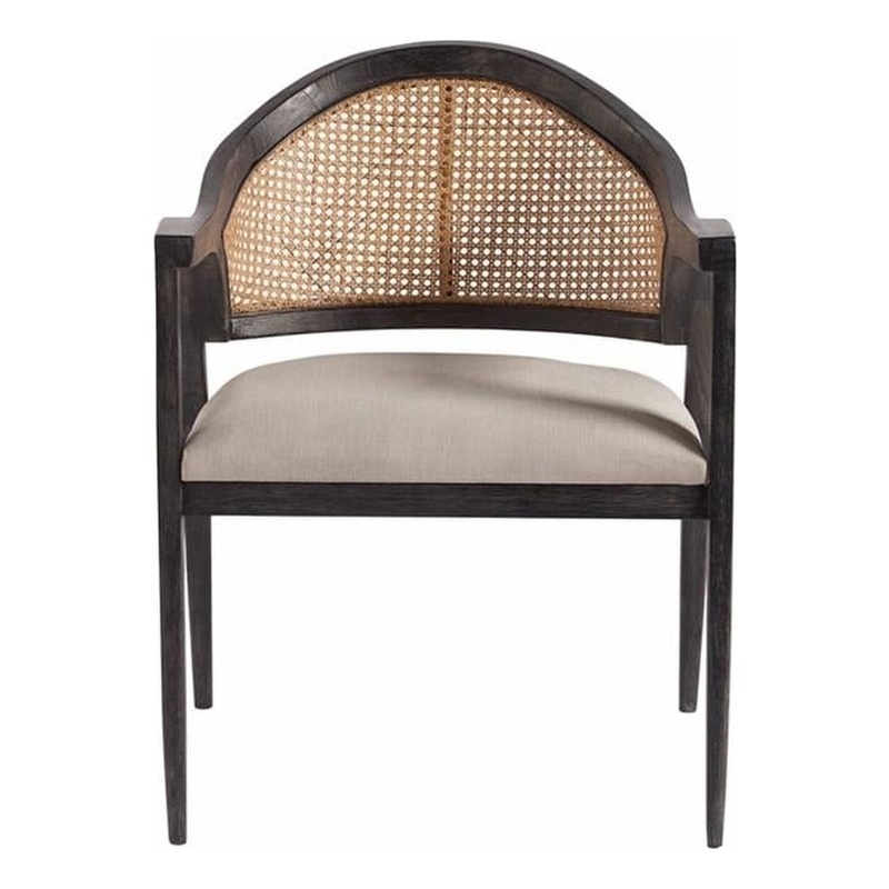 Maklaine Set of 2 Black Wood & Cane Accent Chair in Gray Performance Fabric
