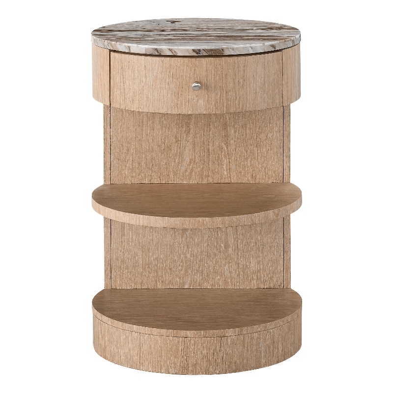 Maklaine Set of 2 Modern Marbel Top Nightstand in Tan Tech Oak