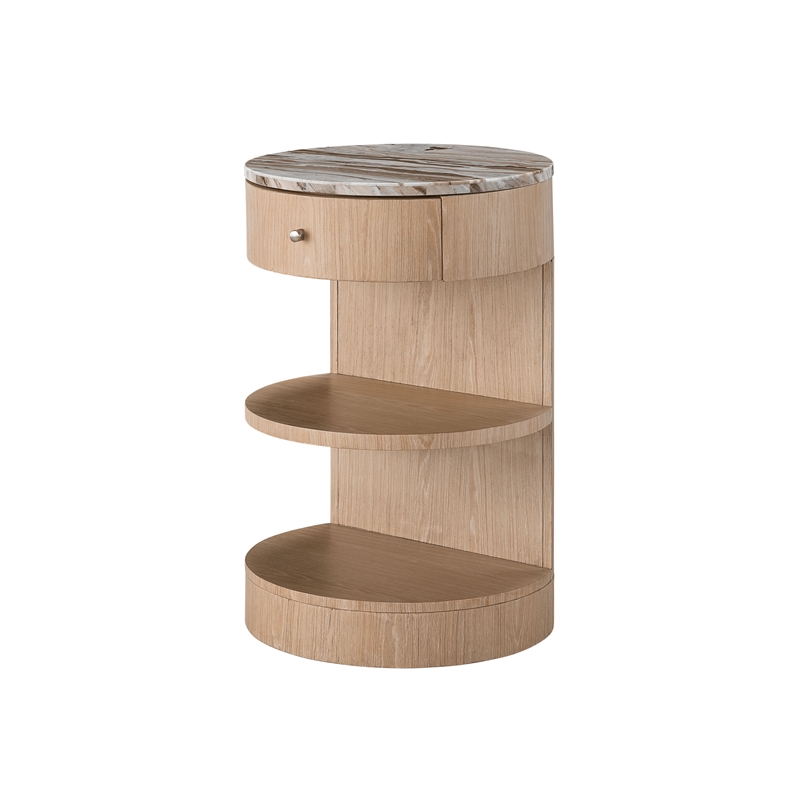 Maklaine Set of 2 Modern Marbel Top Nightstand in Tan Tech Oak