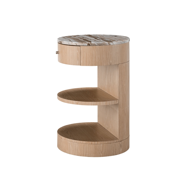 Maklaine Set of 2 Modern Marbel Top Nightstand in Tan Tech Oak