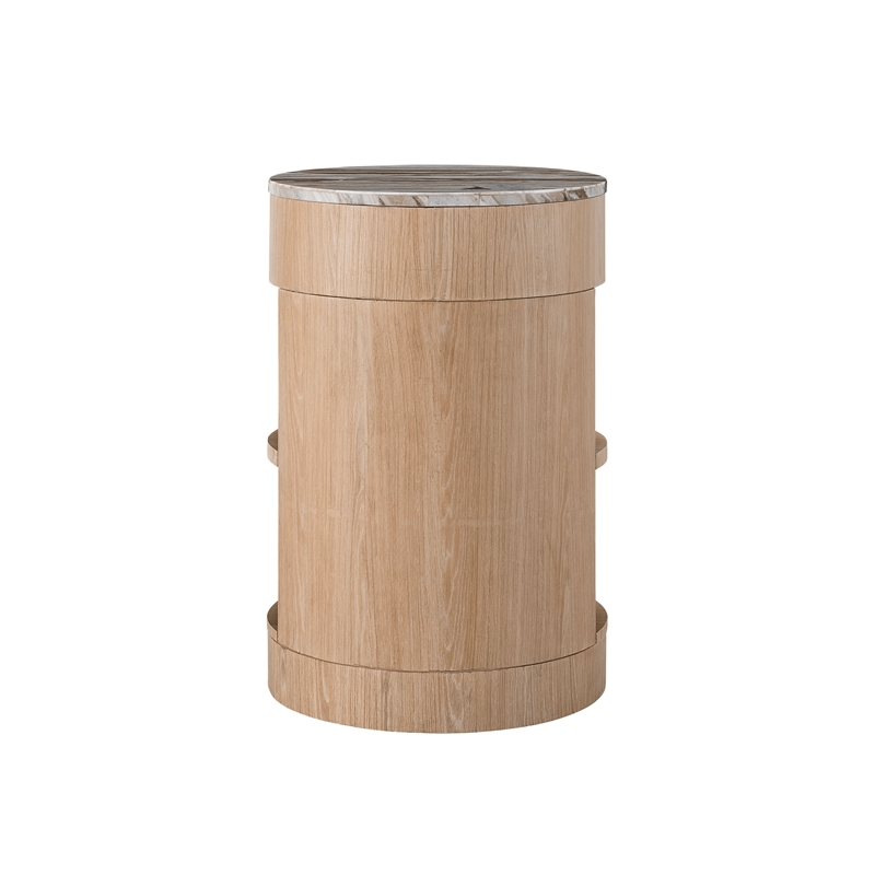 Maklaine Set of 2 Modern Marbel Top Nightstand in Tan Tech Oak