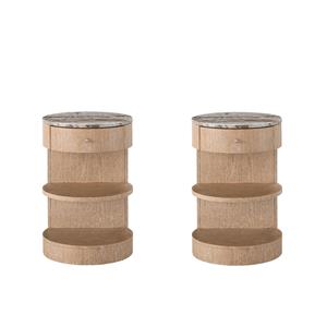 Maklaine Set of 2 Modern Marbel Top Nightstand in Tan Tech Oak