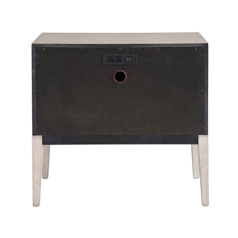 Maklaine Set of 2 Two Drawer Nightstand in Gray Oak Wood with 2 USBs