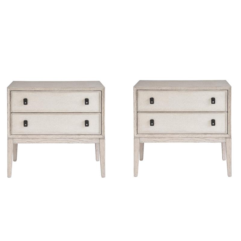 Maklaine Set of 2 Two Drawer Nightstand in Gray Oak Wood with 2 USBs
