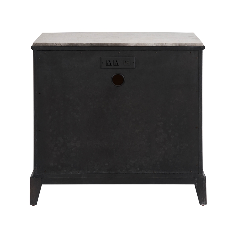 Maklaine Set of 2 Stone Top Three Drawer Nightstand in Black Oak Wood