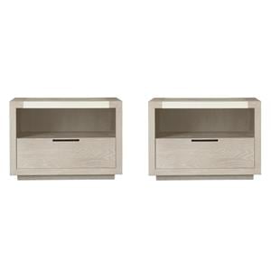 Maklaine Set of 2 Contemporary 1 Drawer Stone Top Nightstand in Quartz