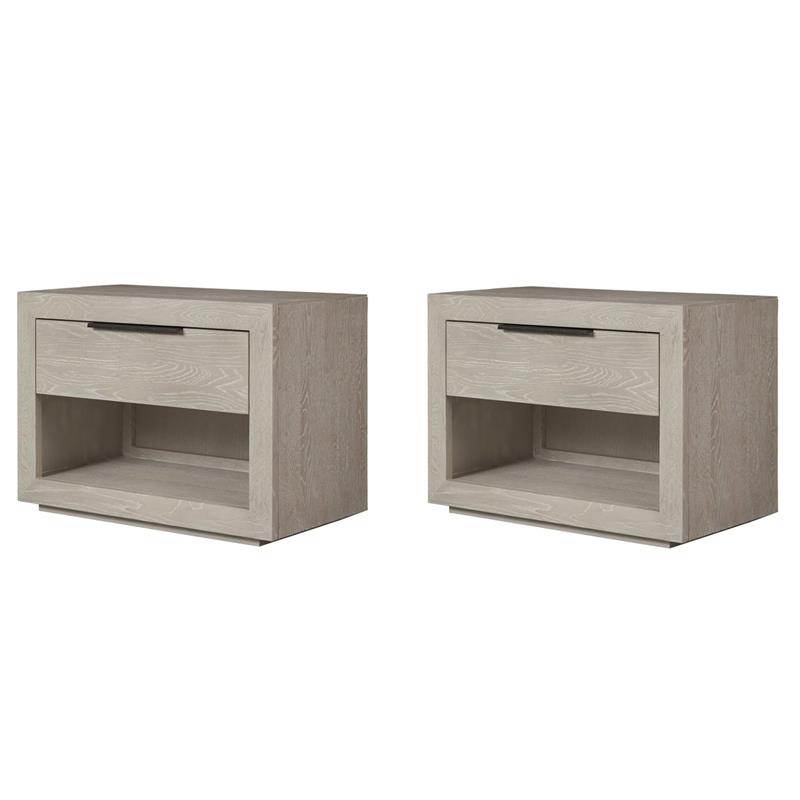 Maklaine Set of 2 Contemporary 1 Drawer Nightstand in Quartz