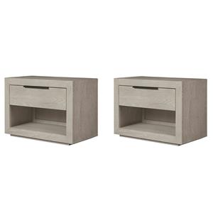 Maklaine Set of 2 Contemporary 1 Drawer Nightstand in Quartz