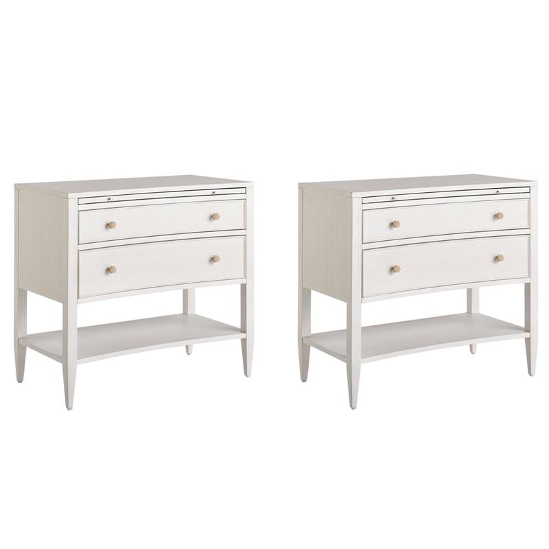 Maklaine Set of 2 Contemporary Wood 2 Drawers Nightstand in White