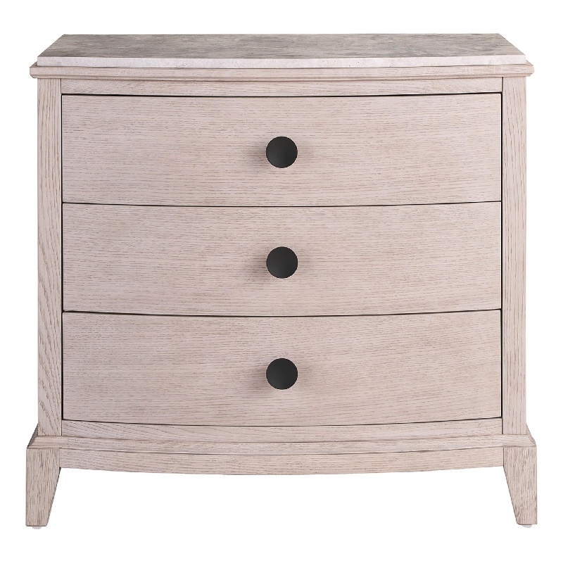Maklaine Set of 2 Stone Top Three Drawer Nightstand in Gray Oak Wood