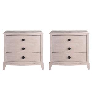 Maklaine Set of 2 Stone Top Three Drawer Nightstand in Gray Oak Wood