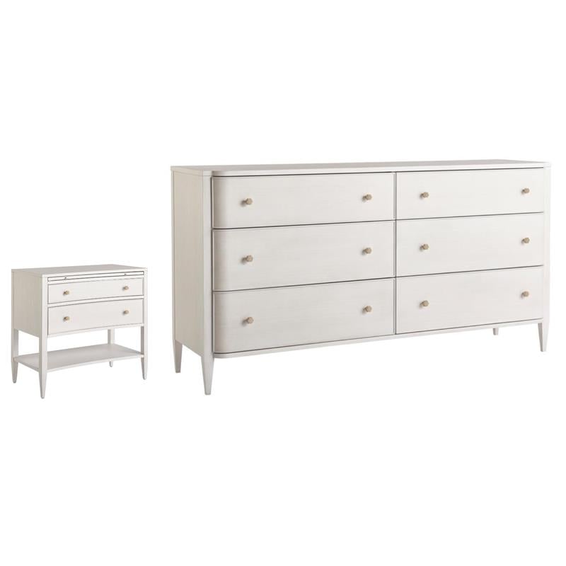 Maklaine Set of 2 Contemporary Wood Nightstand & Dresser in White