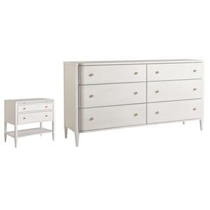 Maklaine Set of 2 Contemporary Wood Nightstand & Dresser in White
