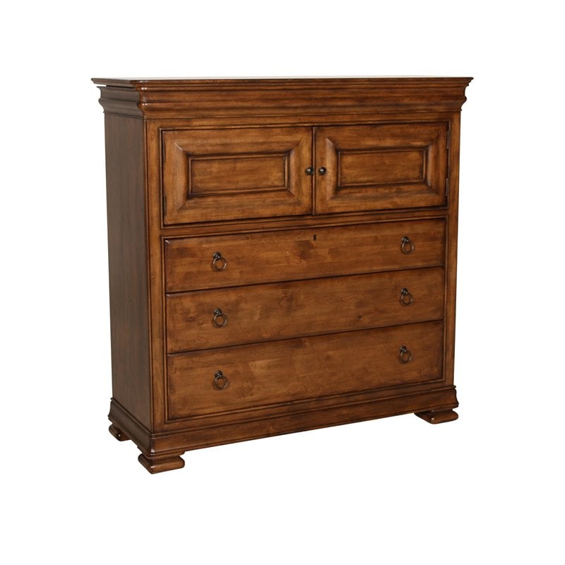 Maklaine Set of 2 Contemporary Drawer Dresser & Dressing Chest in Cognac