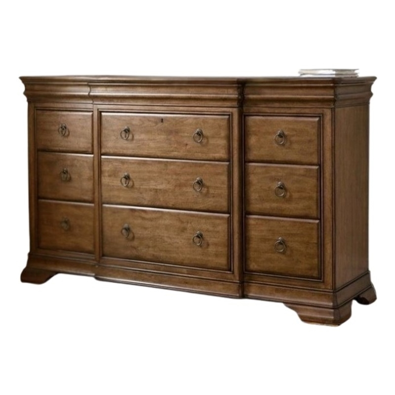 Maklaine Set of 2 Drawer Dresser & Vertical Storage Mirror in Cognac
