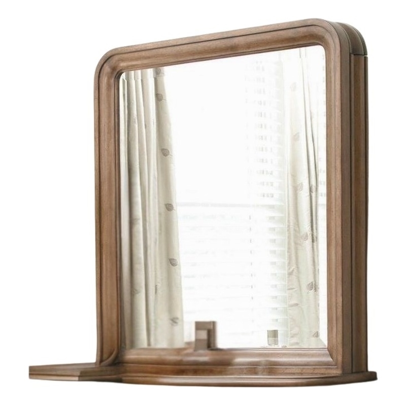 Maklaine Set of 2 Drawer Dresser & Vertical Storage Mirror in Cognac
