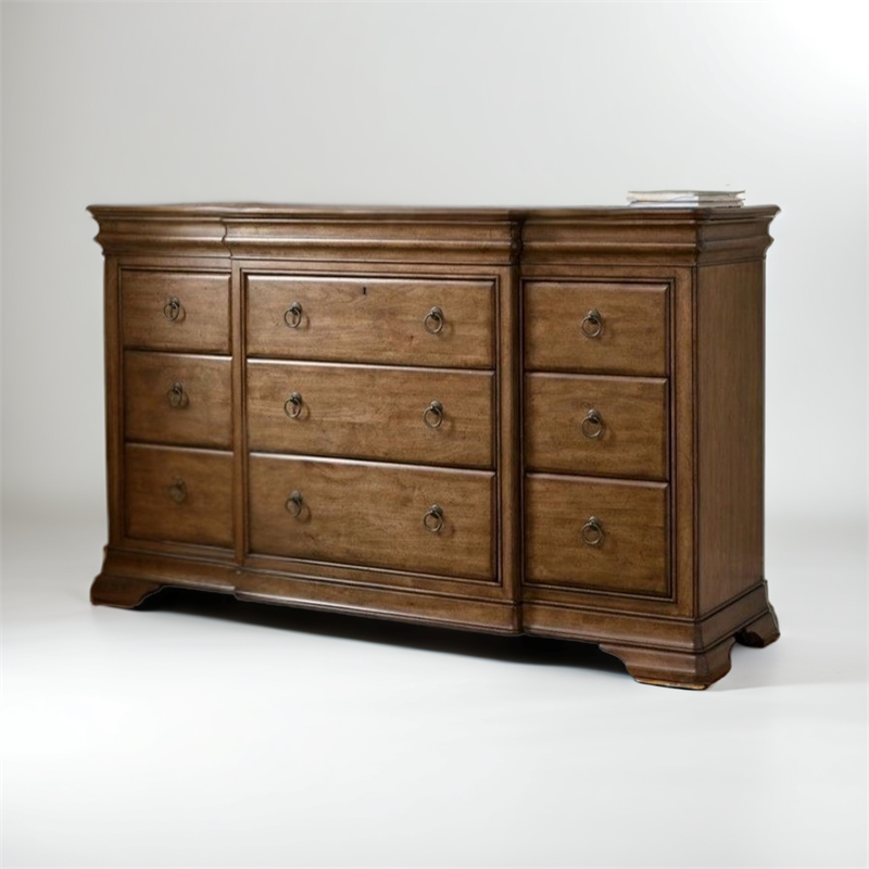 Maklaine Set of 2 Drawer Dresser & Vertical Storage Mirror in Cognac