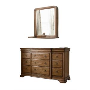 Maklaine Set of 2 Drawer Dresser & Vertical Storage Mirror in Cognac