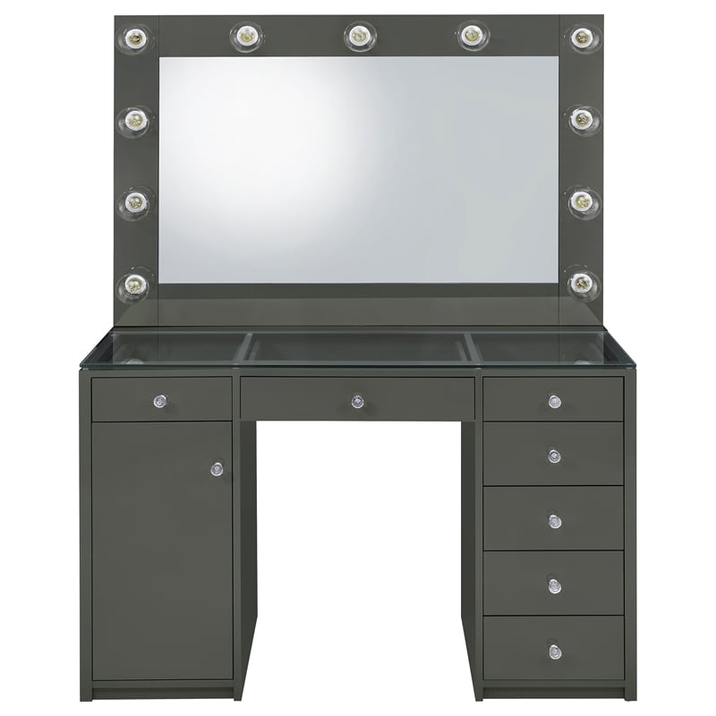 Maklaine 7-Drawer Engineered Wood Vanity Set in Gray High Gloss