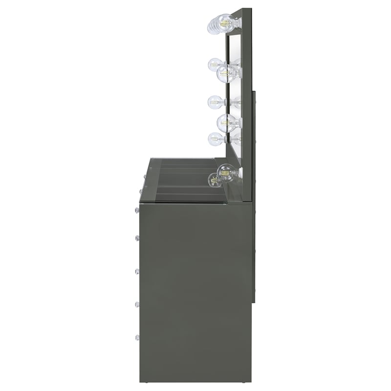 Maklaine 7-Drawer Engineered Wood Vanity Set in Gray High Gloss