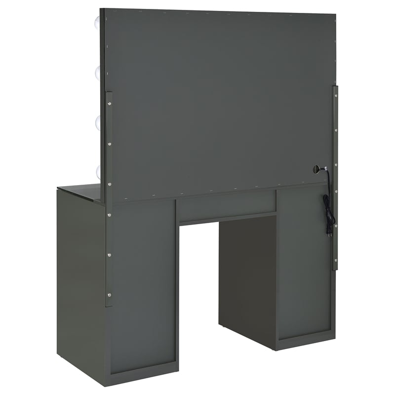 Maklaine 7-Drawer Engineered Wood Vanity Set in Gray High Gloss