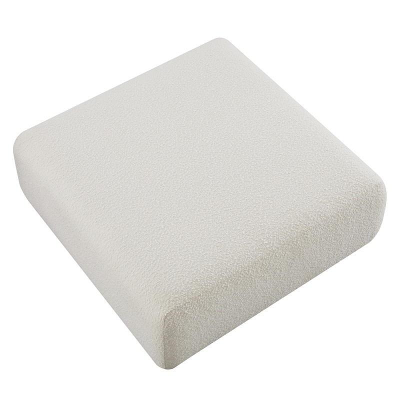 Maklaine Modern Handmade Cream Boucle Fabric Upholstered Ottoman
