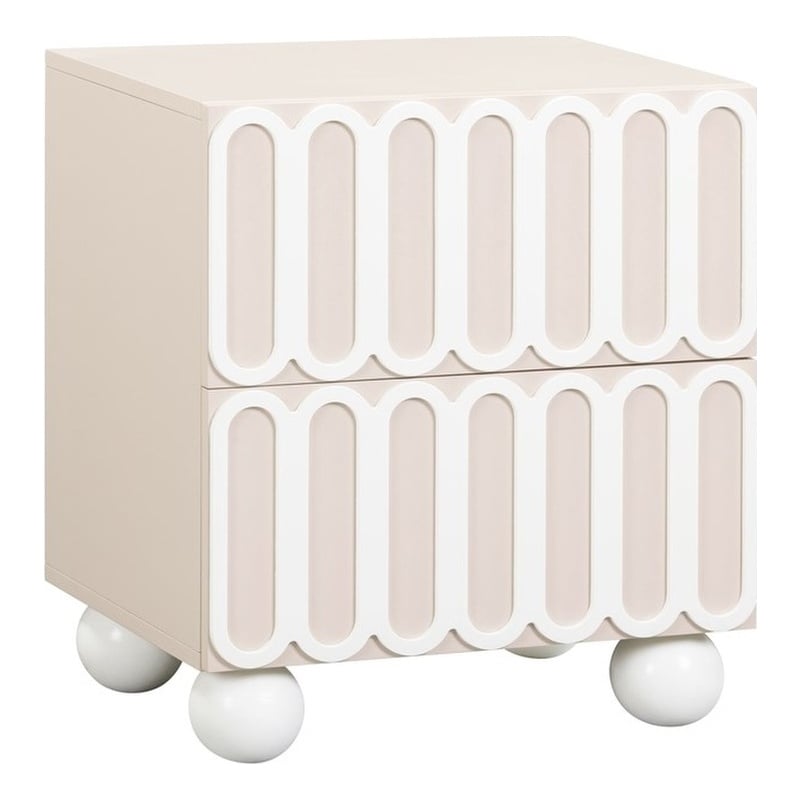 Maklaine Transitional Solid Wood 2-Drawers Motif Taupe Nightstand