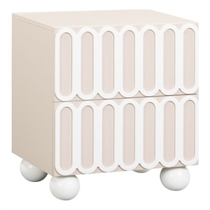 Maklaine Transitional Solid Wood 2-Drawers Motif Taupe Nightstand