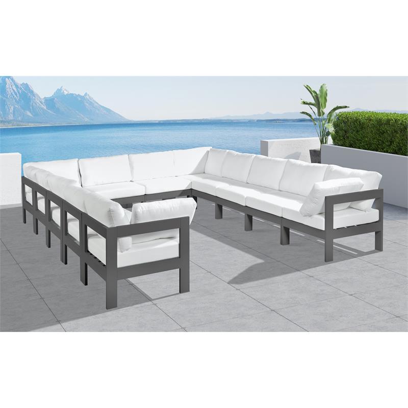 Maklaine Contemporary White Outdoor Fabric Patio Modular Sectional