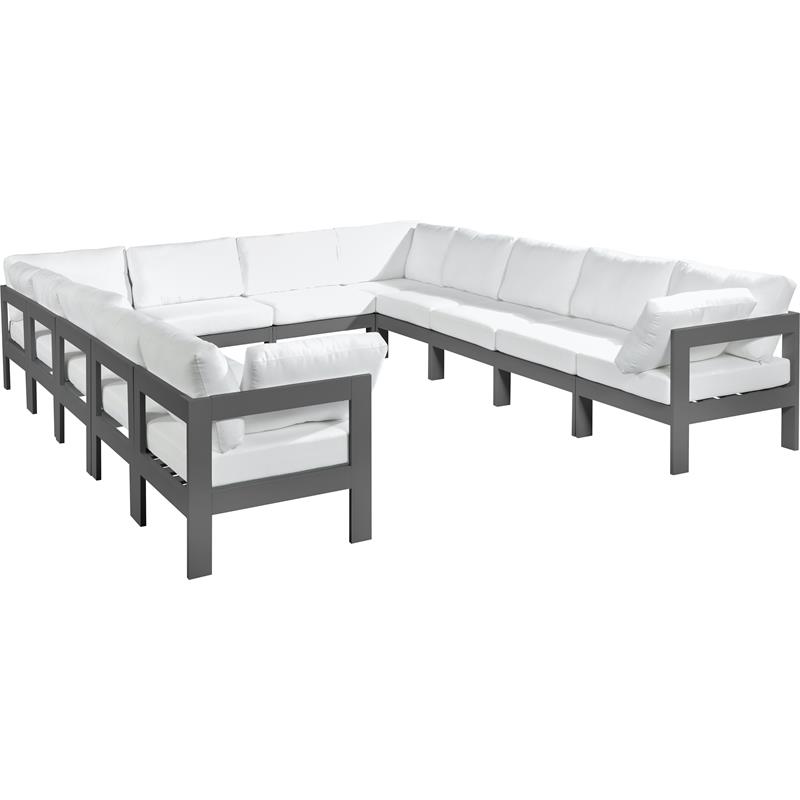 Maklaine Contemporary White Outdoor Fabric Patio Modular Sectional