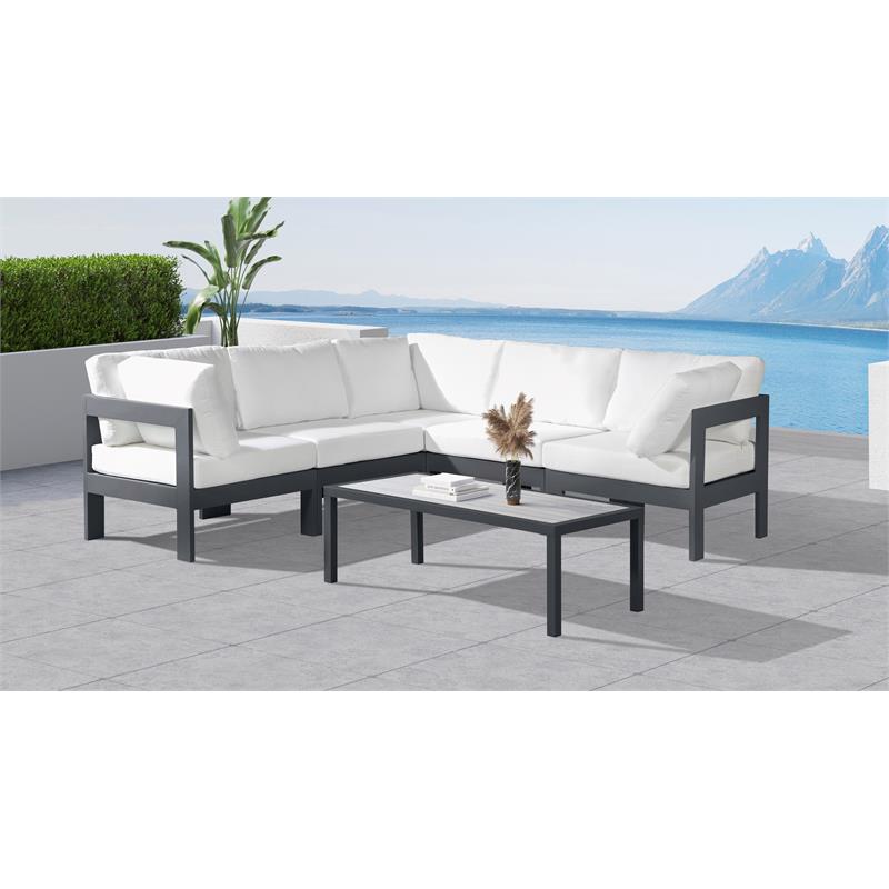 Maklaine Contemporary White Outdoor Fabric Patio Modular Sectional