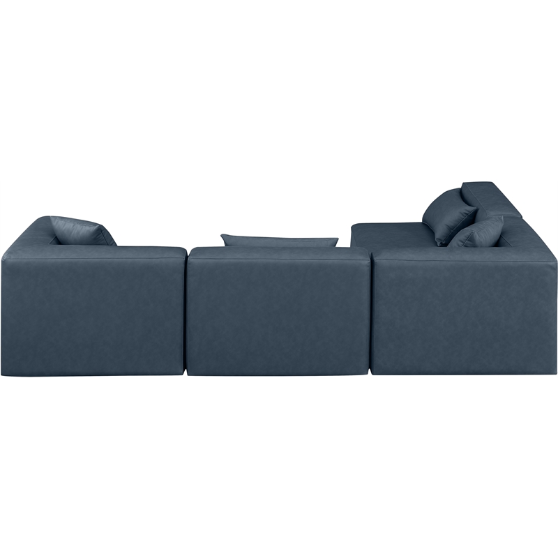 Maklaine Contemporary Navy Blue Vegan Leather 4-Pc L-Shaped Modular Sectional