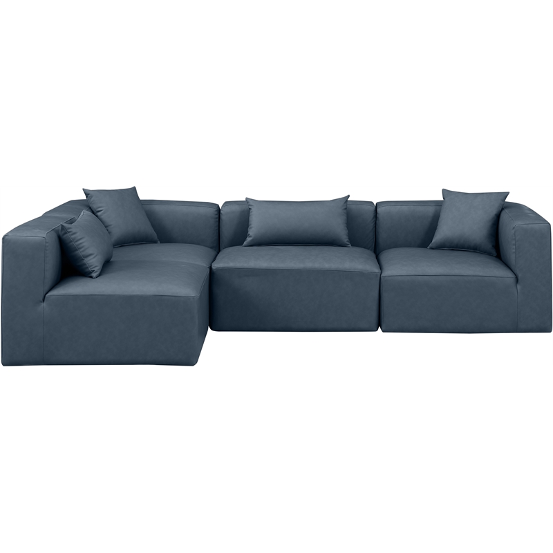 Maklaine Contemporary Navy Blue Vegan Leather 4-Pc L-Shaped Modular Sectional