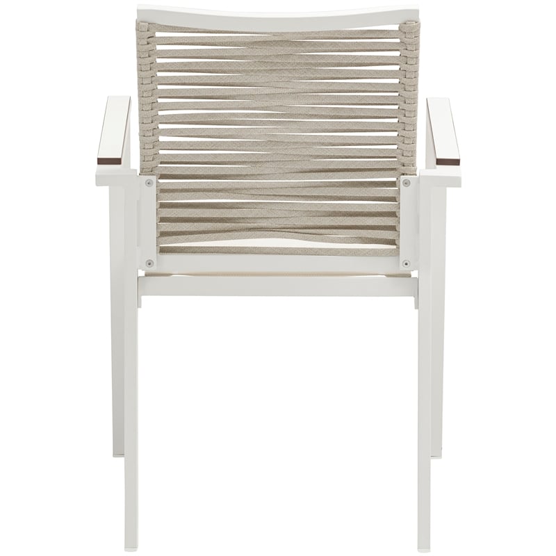 Maklaine Contemporary Cream Rope Fabric Outdoor Patio Dining Arm Chair