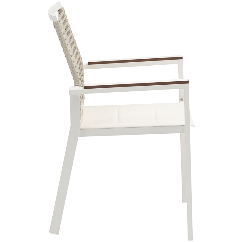Maklaine Contemporary Cream Rope Fabric Outdoor Patio Dining Arm Chair