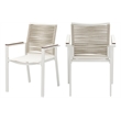 Maklaine Contemporary Cream Rope Fabric Outdoor Patio Dining Arm Chair