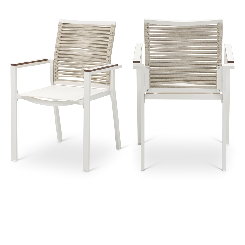 Maklaine Contemporary Cream Rope Fabric Outdoor Patio Dining Arm Chair
