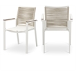 Maklaine Contemporary Cream Rope Fabric Outdoor Patio Dining Arm Chair