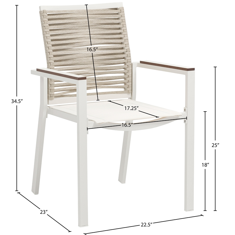 Maklaine Contemporary Cream Rope Fabric Outdoor Patio Dining Arm Chair