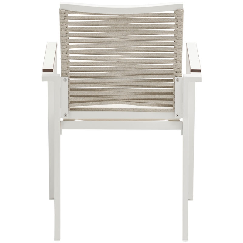 Maklaine Contemporary Cream Rope Fabric Outdoor Patio Dining Arm Chair
