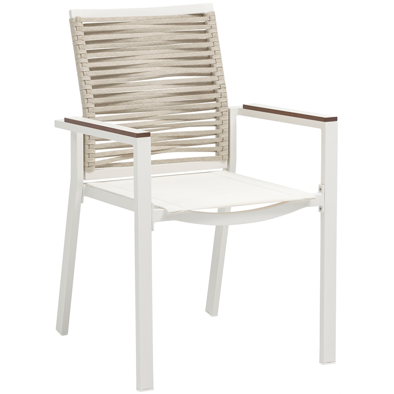 Maklaine Contemporary Cream Rope Fabric Outdoor Patio Dining Arm Chair